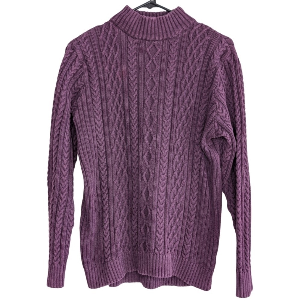 Vintage Tradition Women's Medium Purple Cable Knit 100% Cotton Mock Neck Sweater